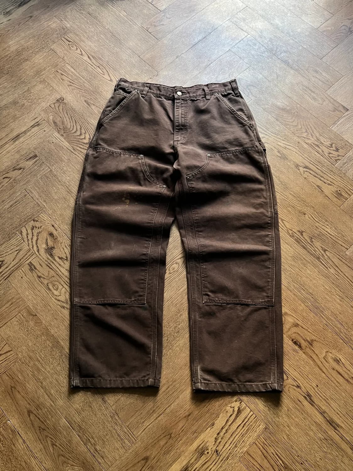 [34]칼하트 USA 빈티지 워싱 다크브라운 더블니 워크 팬츠 상품이미지1