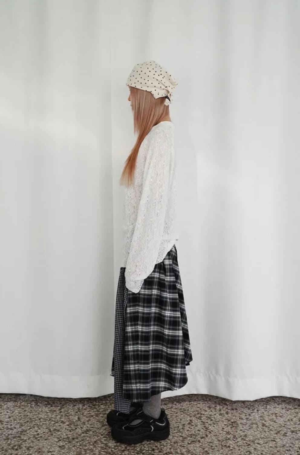 쿠키시 체크 타이 배색 스커트 (블랙) 상품이미지5