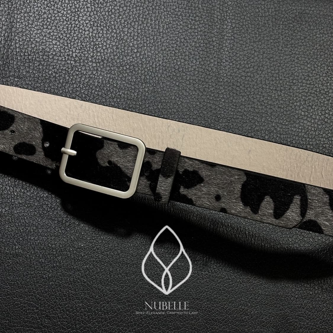 🌗 Cow hair belt / 카우 송치털 호피 벨트 차콜 상품이미지2