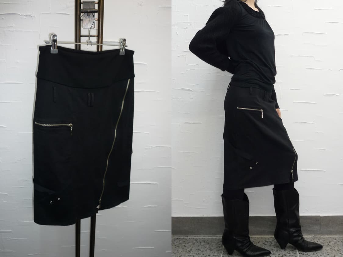 black asymmetrical midi skirt 상품이미지1