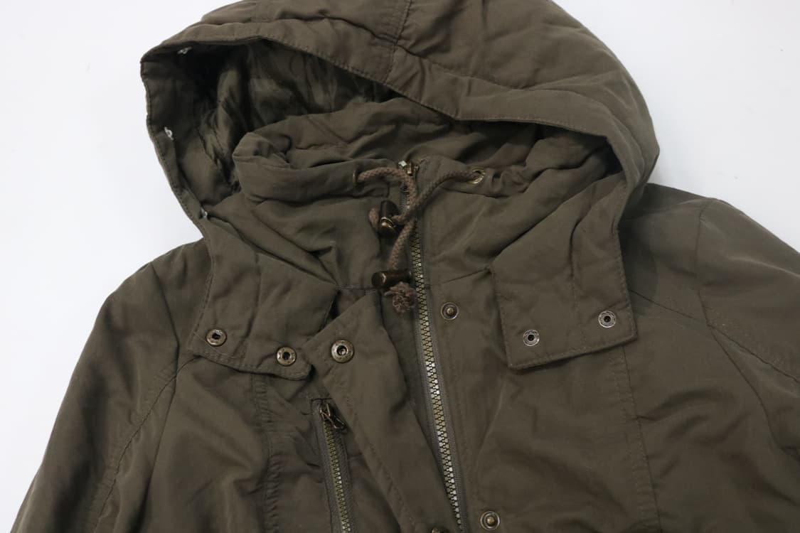 GRAZIA 그라치아 빈티지 카키 후드 셔링 패딩 자켓 (M) 상품이미지4
