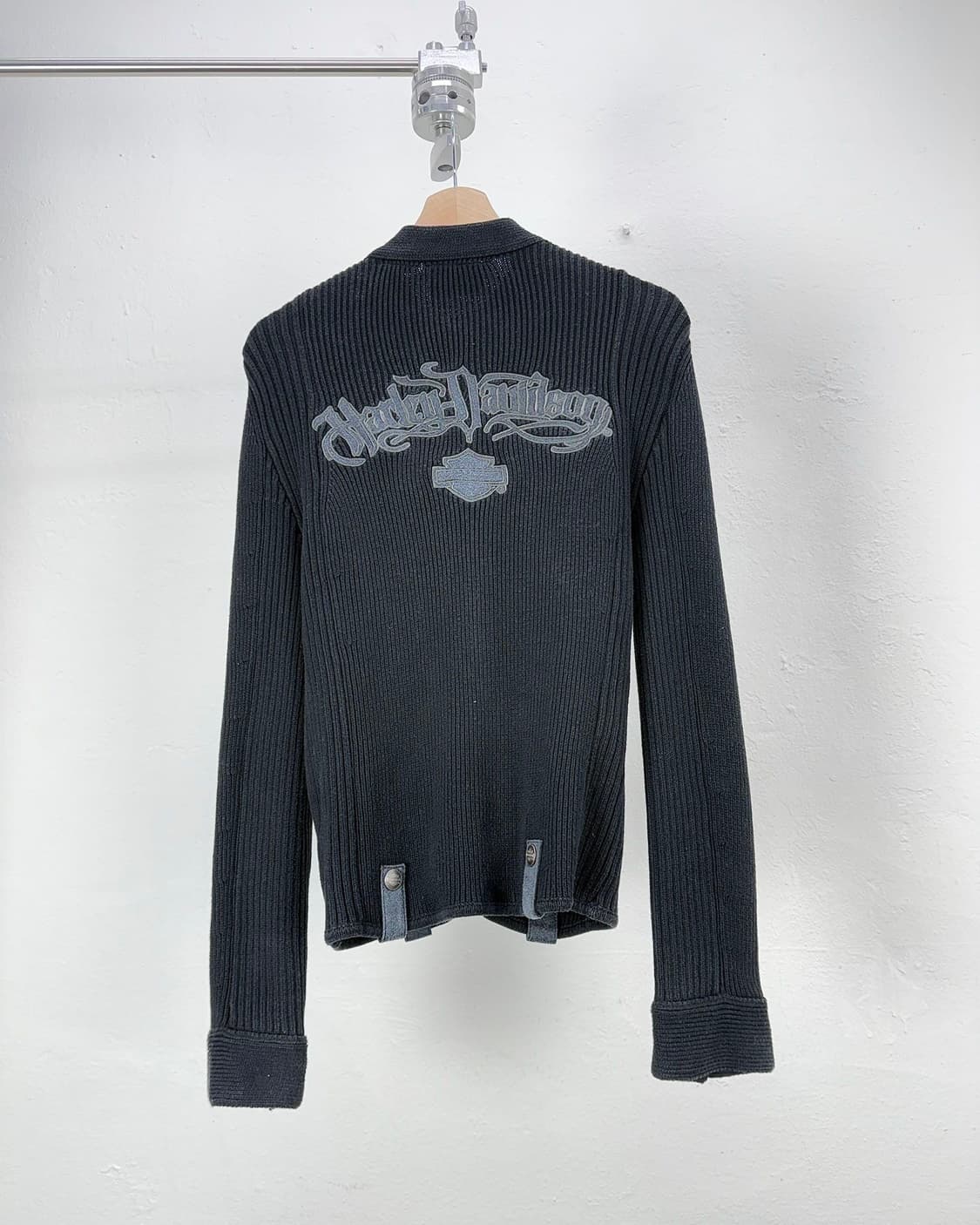 할리데이비슨 먼스 차콜 블랙 패치드 슬릿 니트 집업 상품이미지6