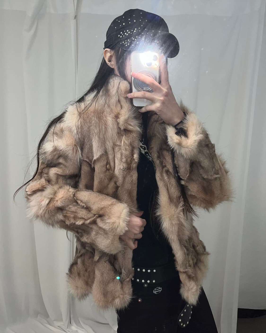 핑크브라운 폭스퍼 자켓 상품이미지2