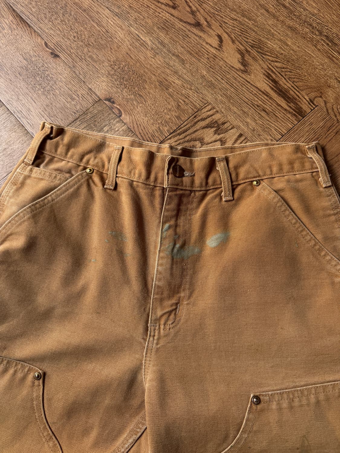 [30]칼하트 Made in USA 더티워싱 브라운 더블니 워크 팬츠 상품이미지3