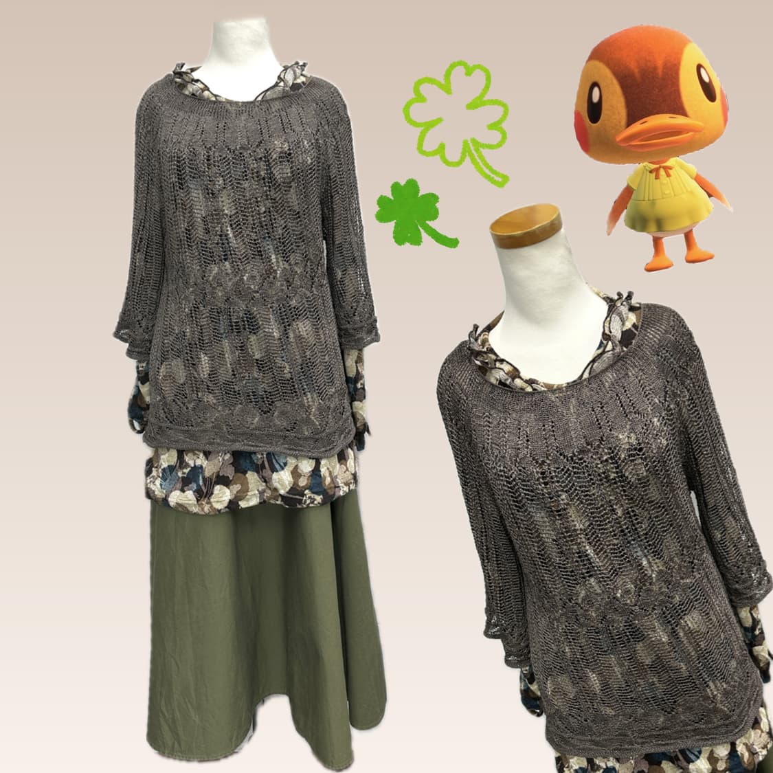 🍀하구미의 에스닉 코디세트🍀 그물 니트 롱스커트 그런지 레이어드 히피 상품이미지2