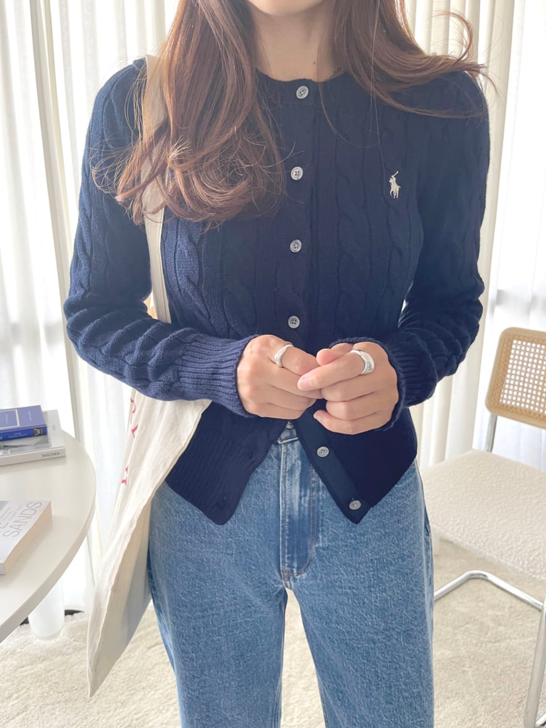 (새상품) 폴로 랄프로렌 꽈배기 가디건 네이비 상품이미지2