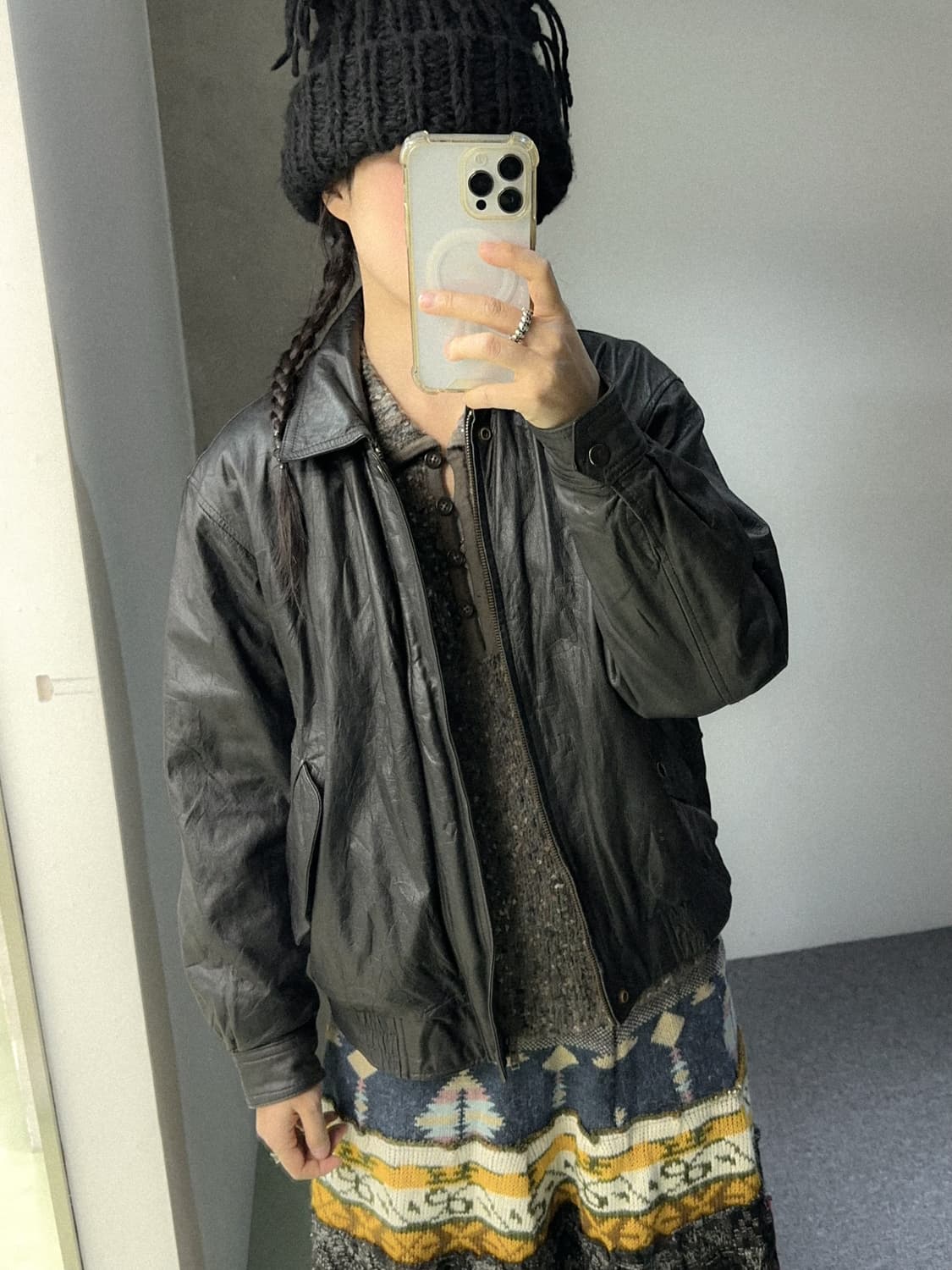 black leather bomber jacket 상품이미지5