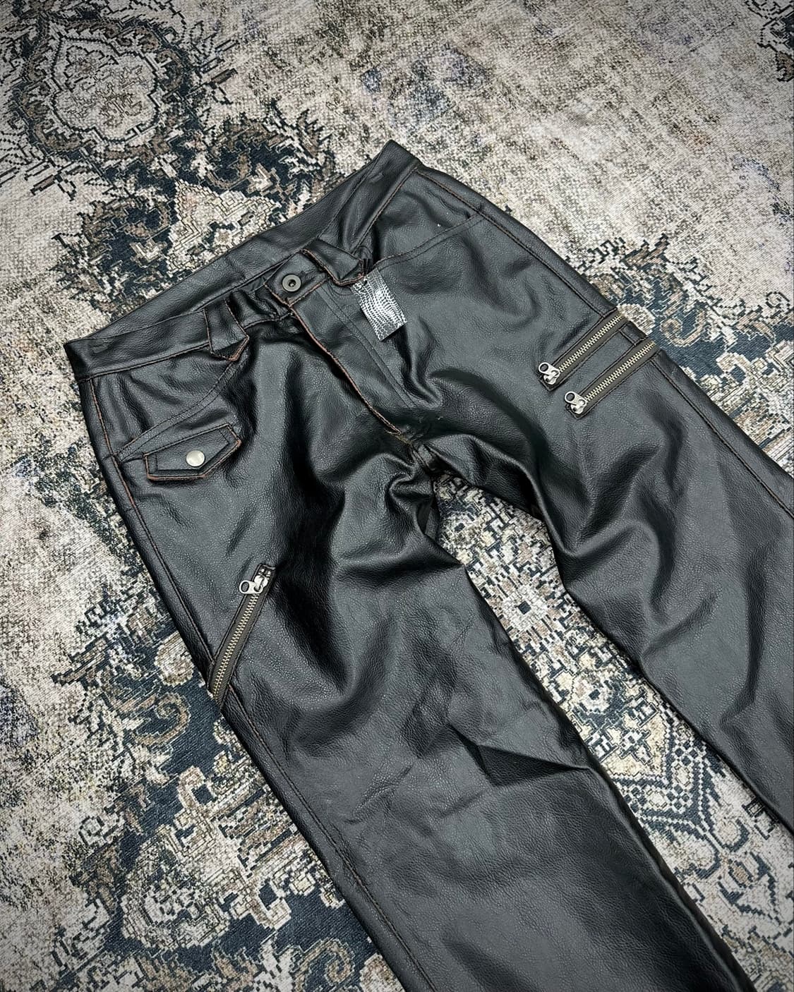 Custom culture fake leather biker jeans 상품이미지2