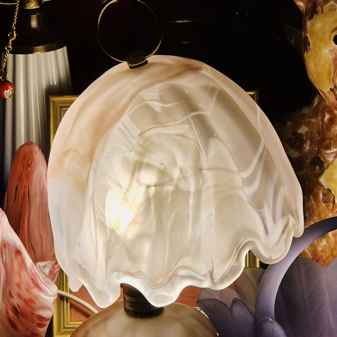 70s 이와타 아트글라스 요리코 불투명 해파리 램프 상품이미지2