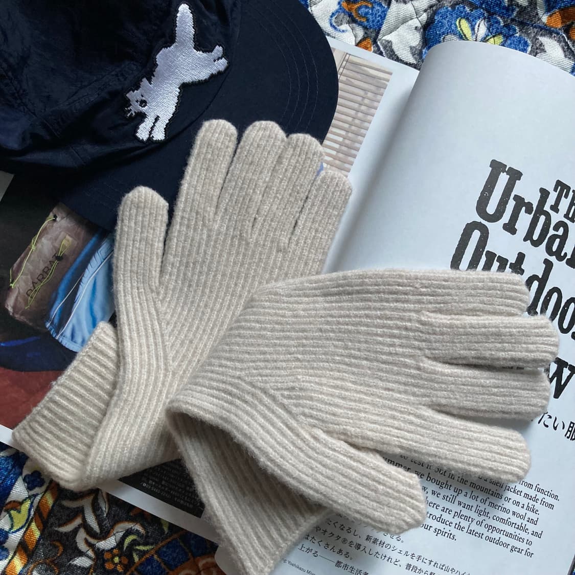 아이보리 베이지 니트 핑거 글러브 손가락 장갑 상품이미지1