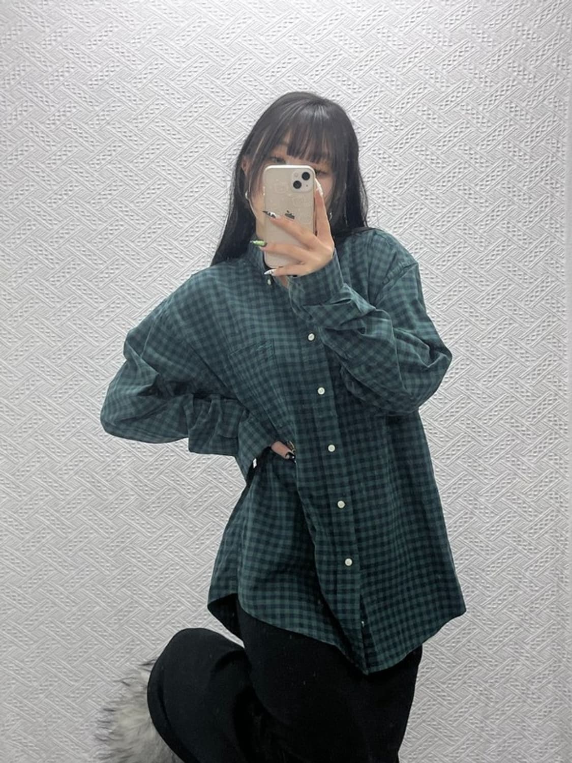 타미힐피거 빈티지 딥그린 오버핏 체크 셔츠 L C08818 상품이미지1