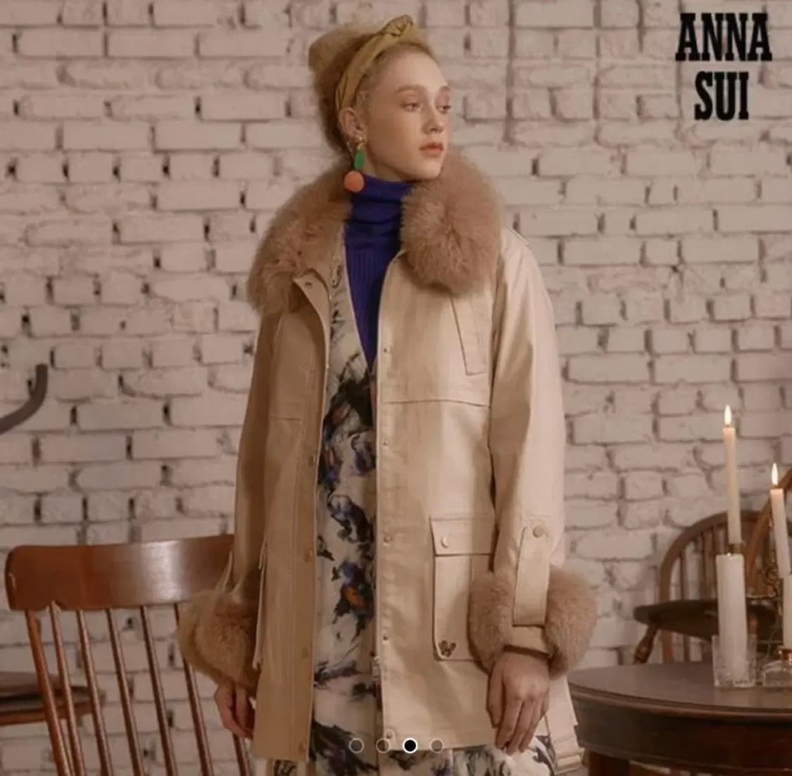 [새상품급] [ANNA SUI] 안나수이 3in1 퍼 코트 러브베이지 상품이미지1