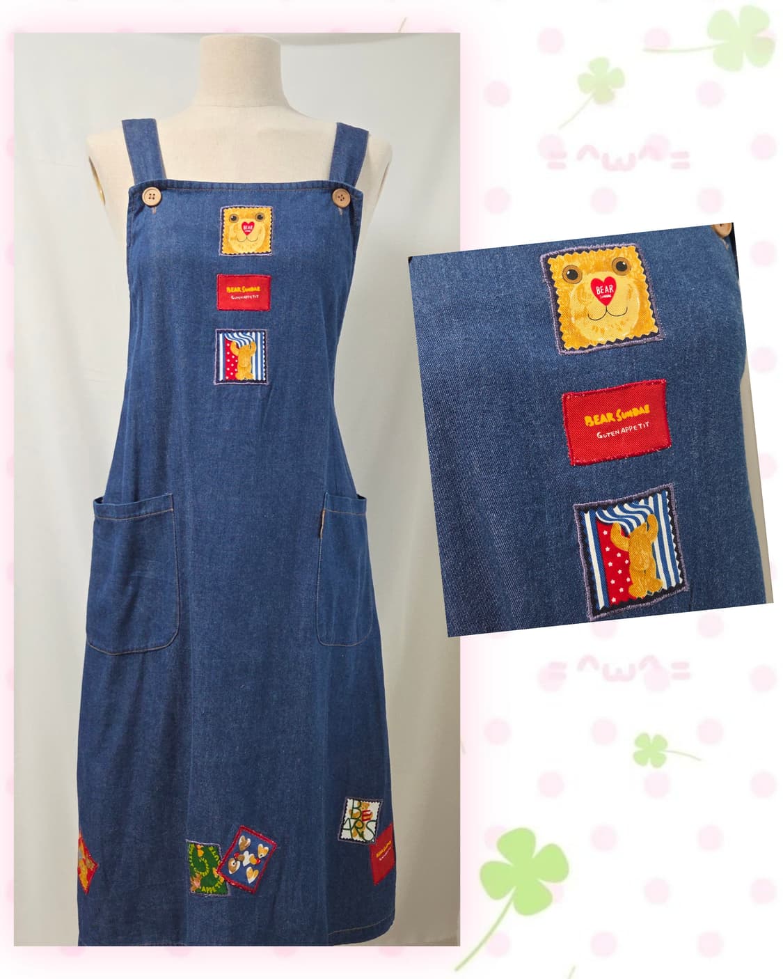 곰돌이 패치워크 데님 멜빵원피스 상품이미지5