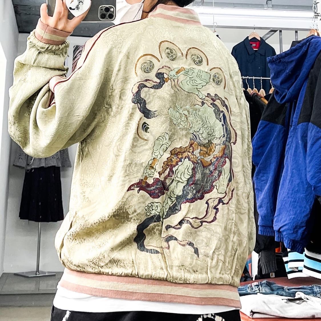 제패니즈 오니 자수 리버시블 사틴 스카쟌 상품이미지4