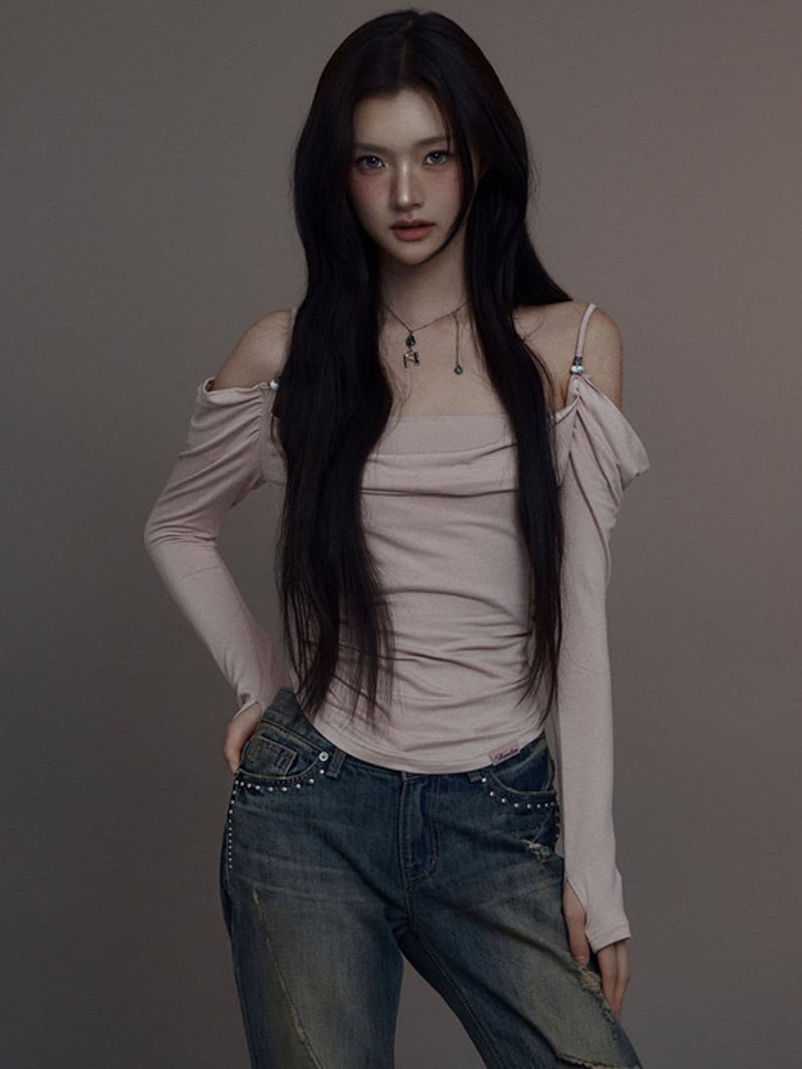 피치핑크 오프숄더 뉴얼린 Eve Draping Blouse 상품이미지1