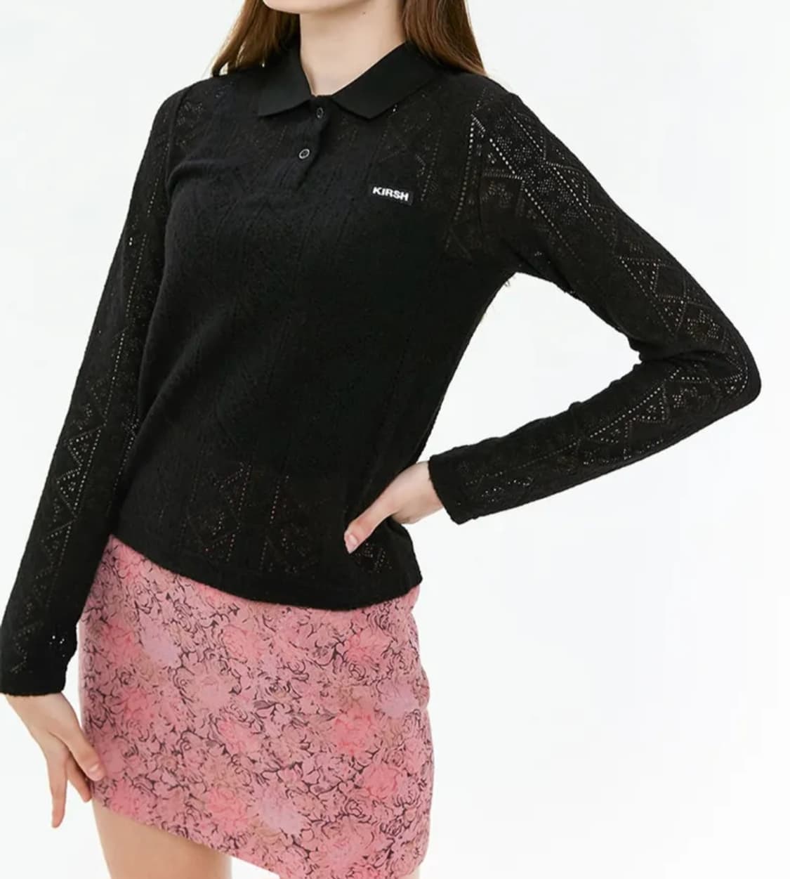 키르시 레이스 니트 피케 카라티셔츠 1사이즈 상품이미지1