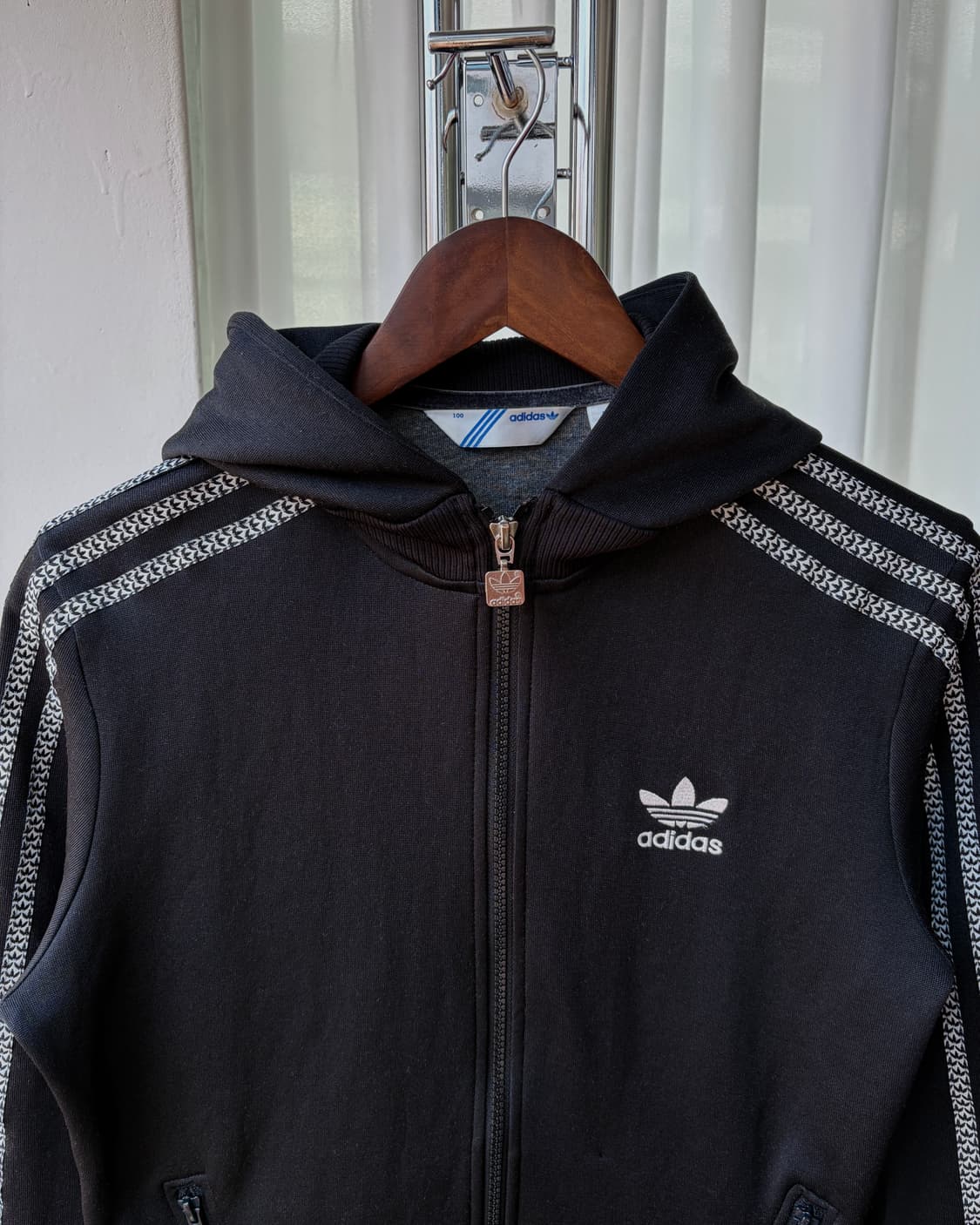 [M]아디다스 블랙 실버 검실 후드 플락 트랙탑 져지 상품이미지5