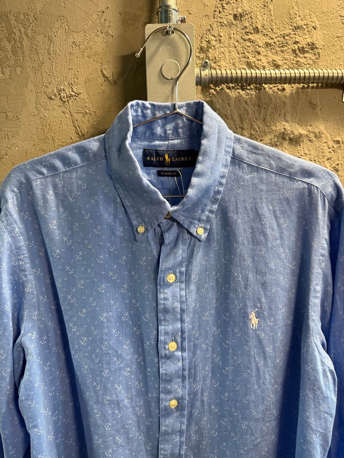 폴로 랄프로렌 POLO 클래식핏 앵커 패턴 버튼다운 린넨 셔츠 블루 M 상품이미지4
