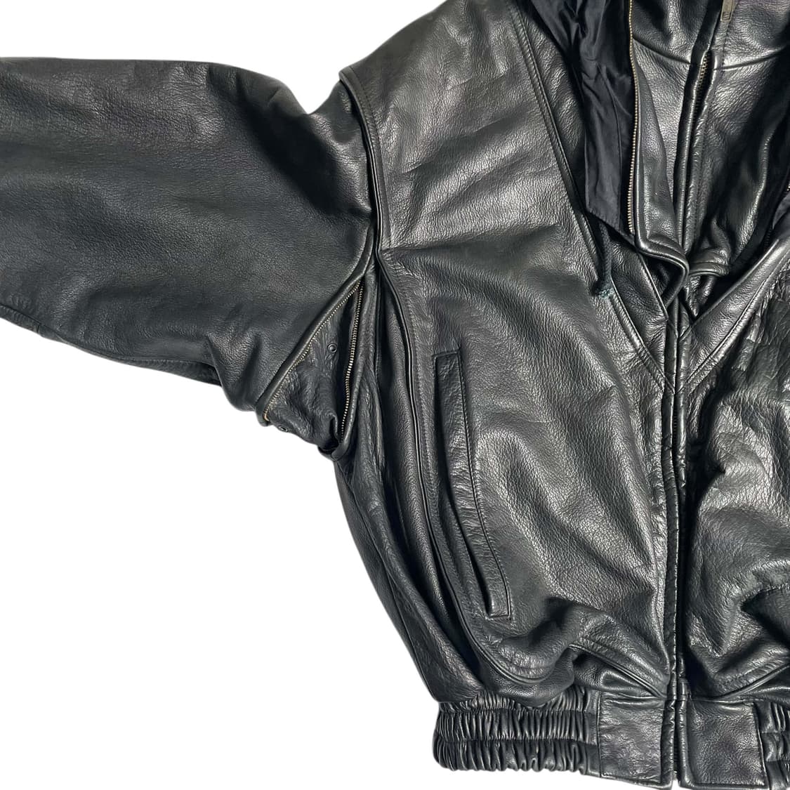 90's robert comstock 소가죽 히든 후드 지퍼 봄버 상품이미지4