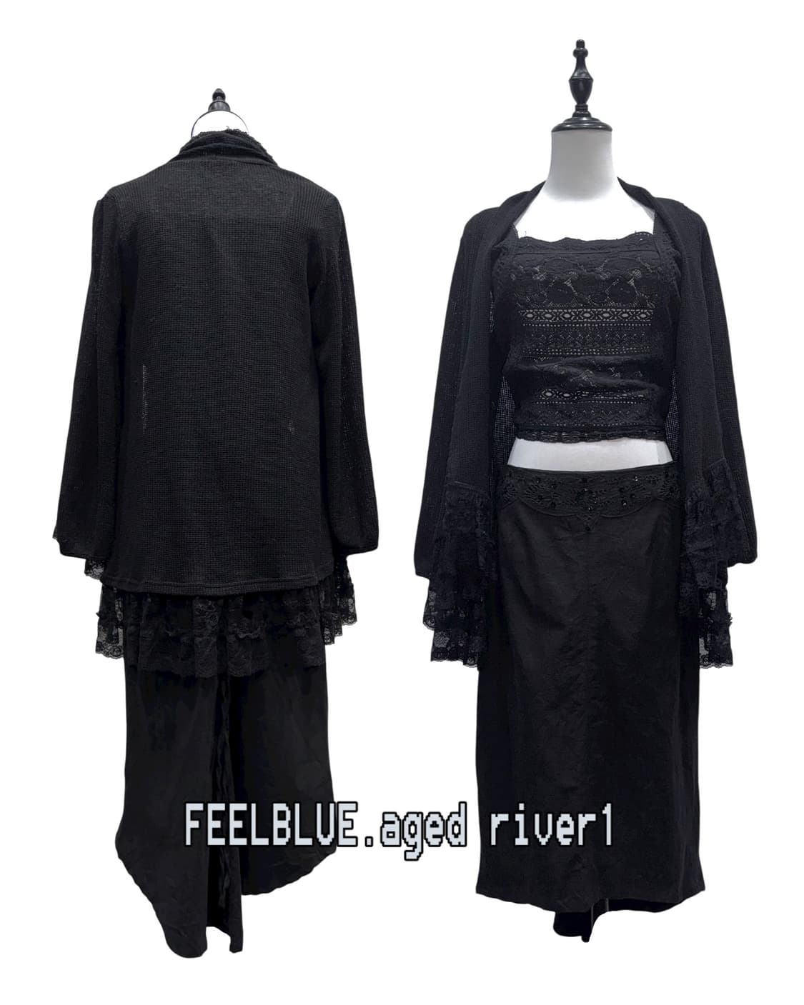 All Black fairy top skirt cardigan 3pcs  상품이미지2