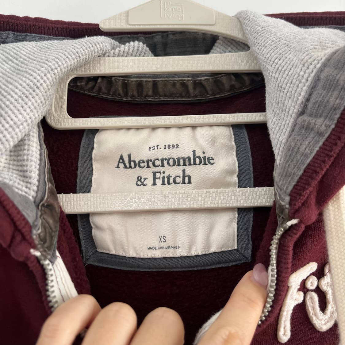 아베크롬비 딱붙핏 자수로고 버건디 후드집업 상품이미지5