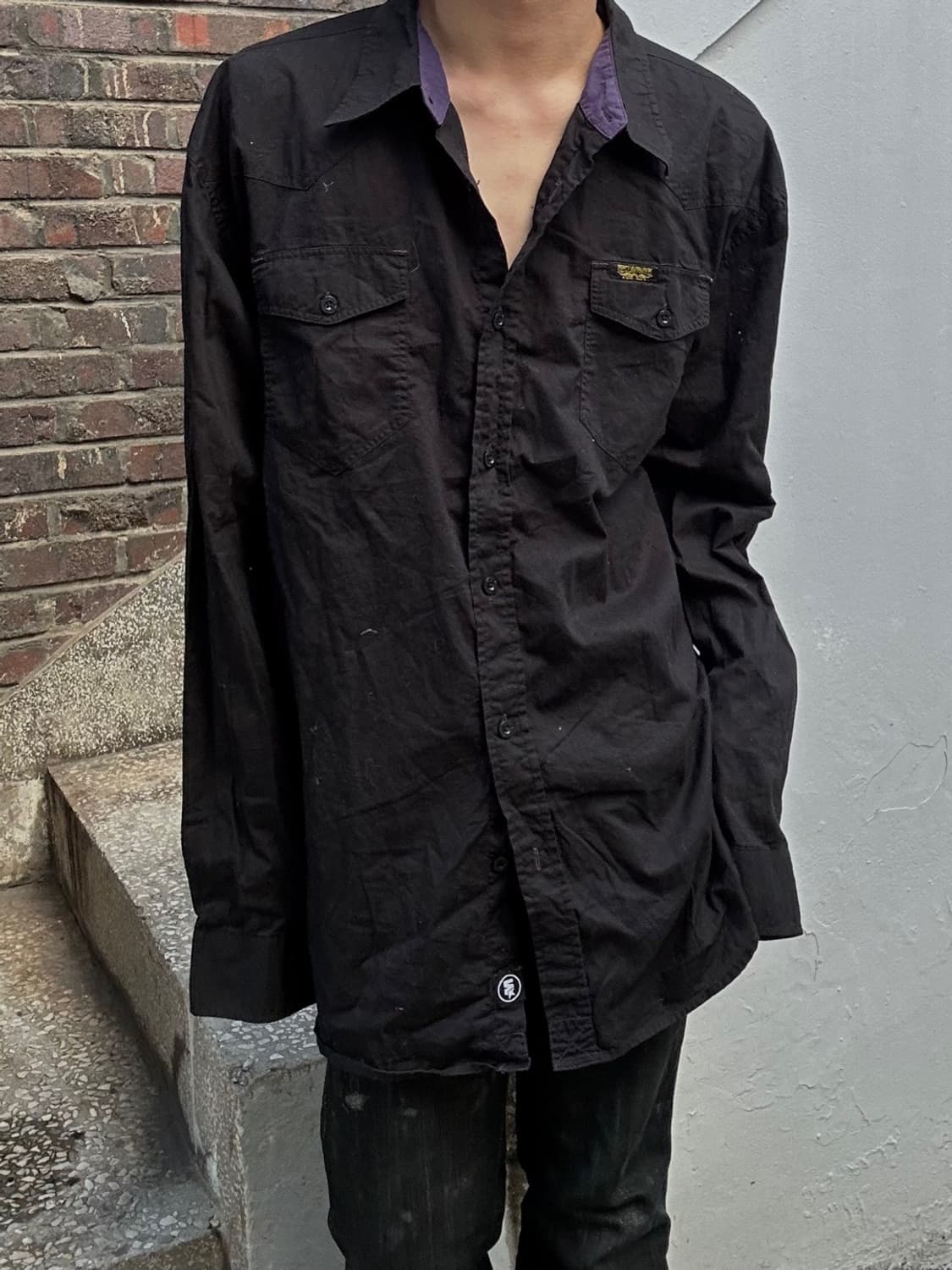 *rare* 일본빈티지 트라이벌 스컬 백 프린팅 셔츠 상품이미지2
