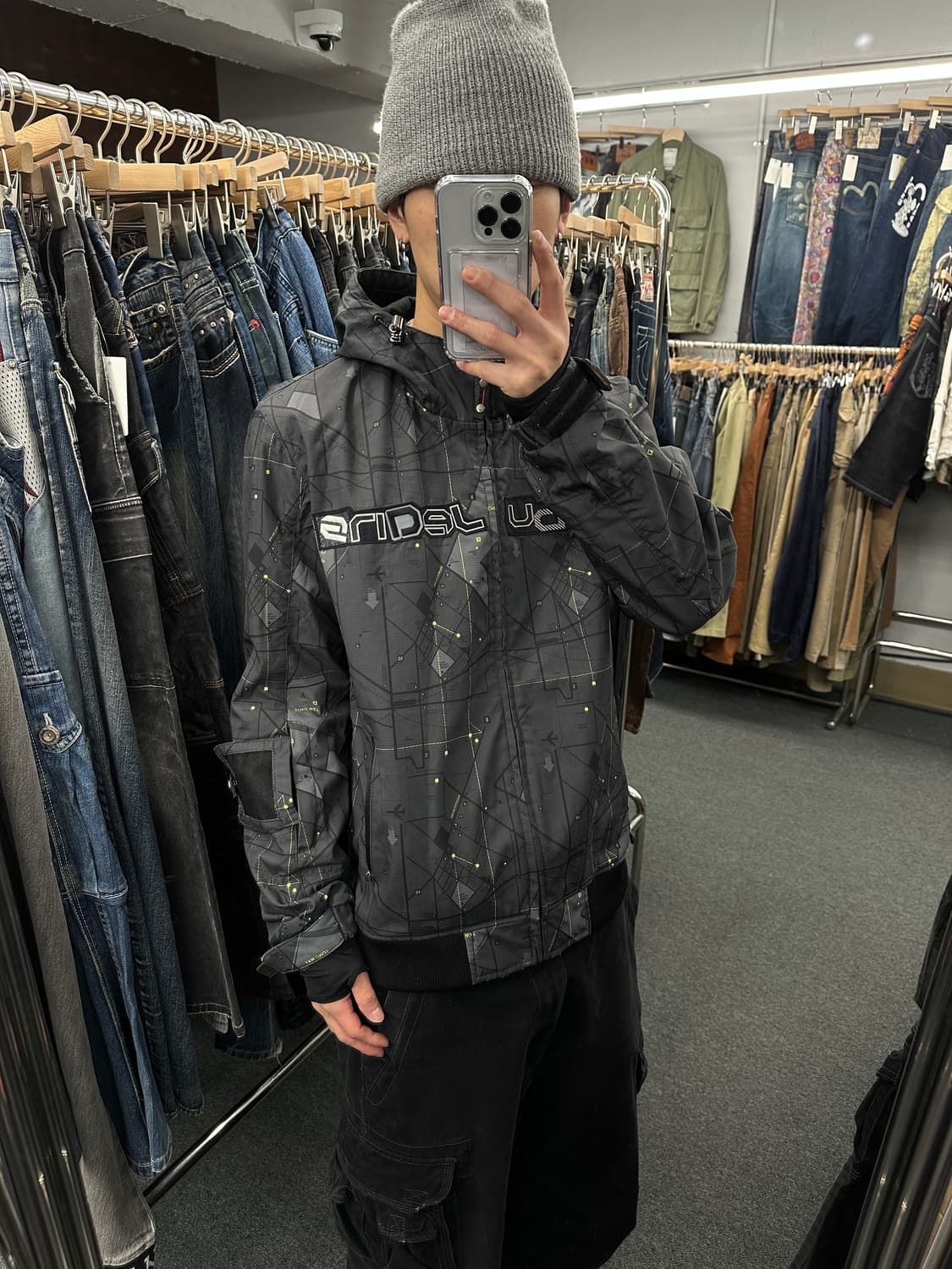 L) 후부 빈티지 바람막이 자켓 차콜 상품이미지1