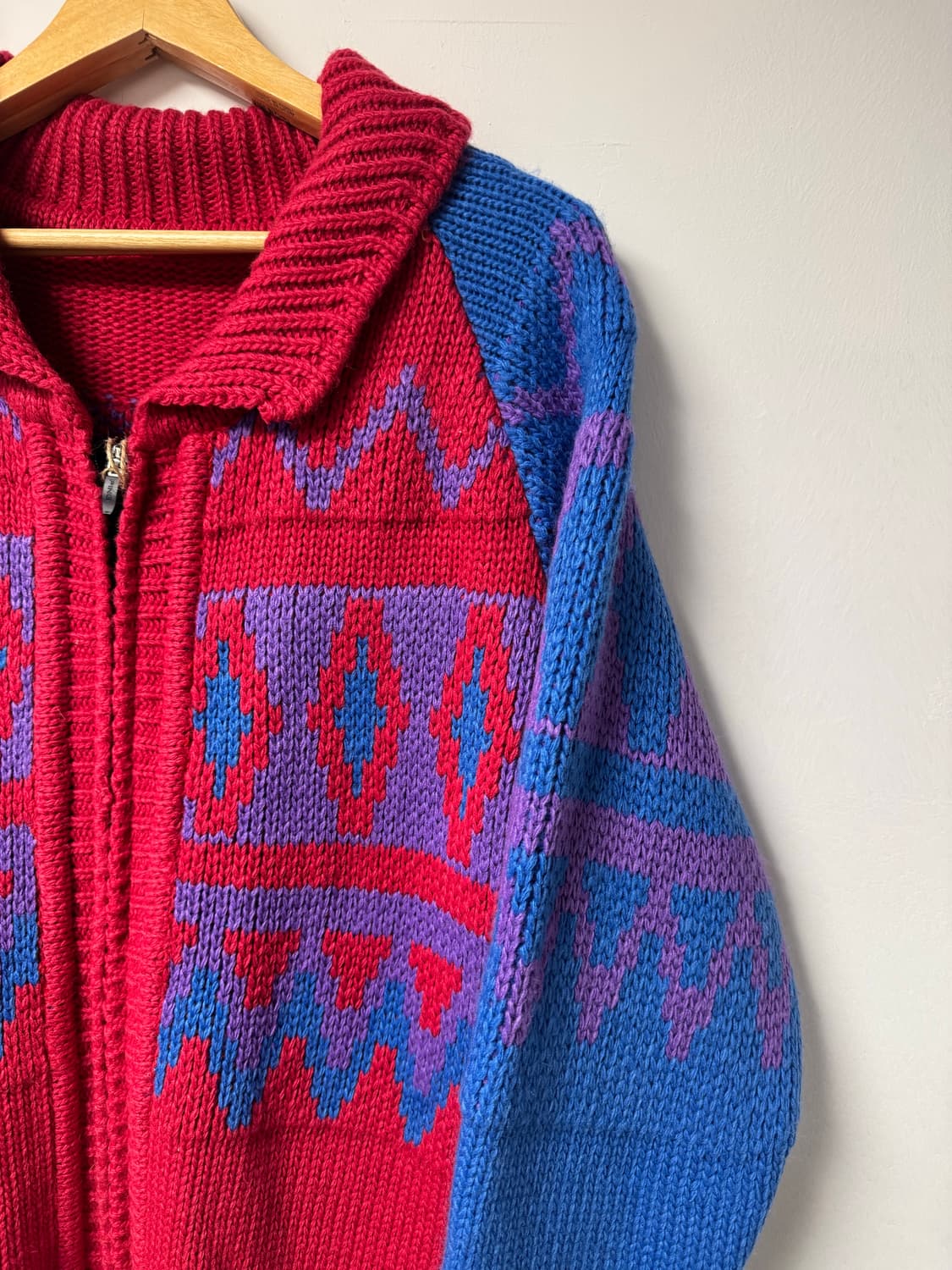 빈티지 컬러풀 노르딕 배색 패턴 오버핏 니트 집업 가디건 F 상품이미지4