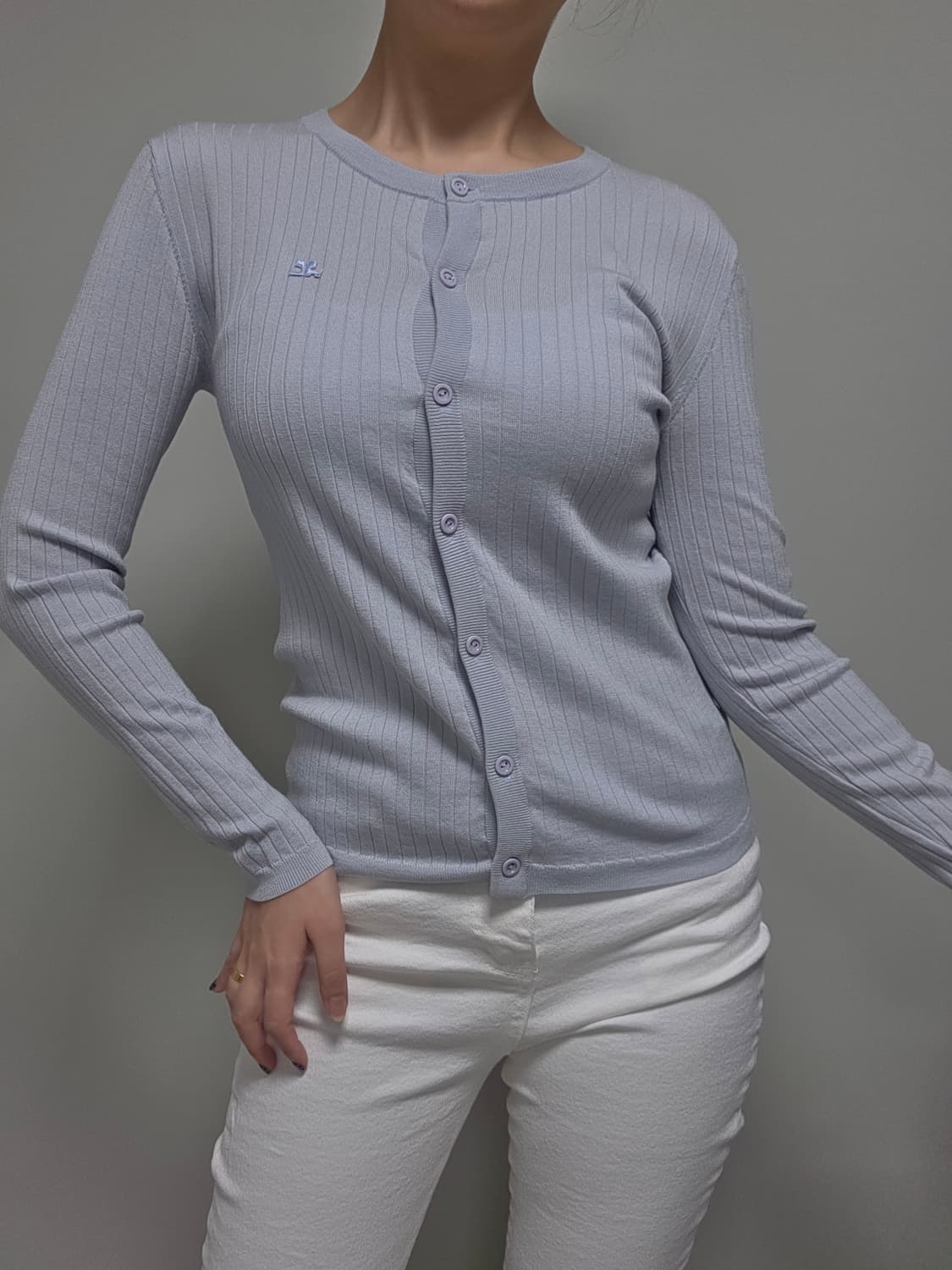 Courrèges / 소라색 골지 가디건 상품이미지8