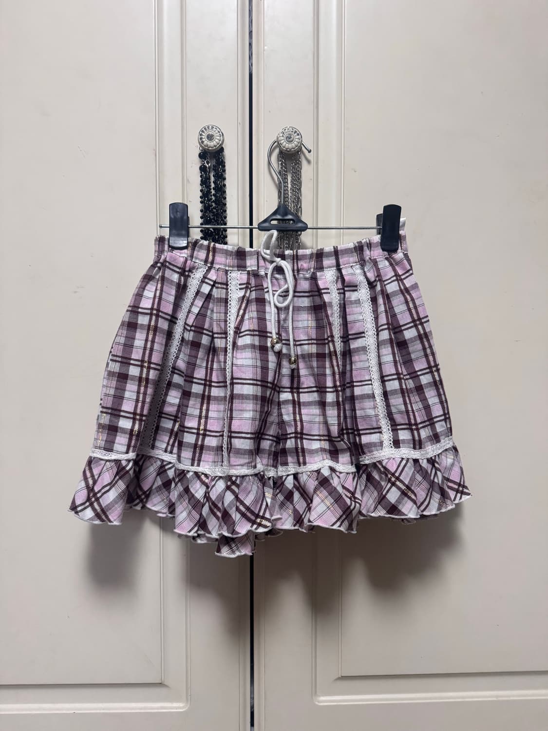 히메갸루 라떼갸루 리즈리사깔 핑크 체크 프릴 큐롯 상품이미지1