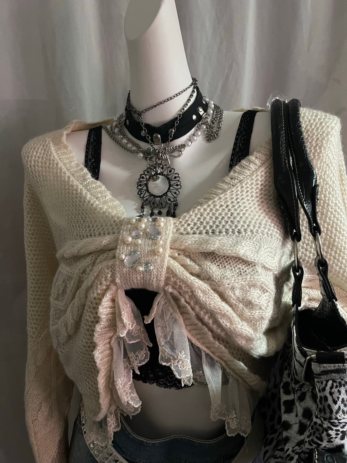 Axes femme 엑시즈팜 리본 비즈 탑+페어리그런지 스커트 상품이미지6