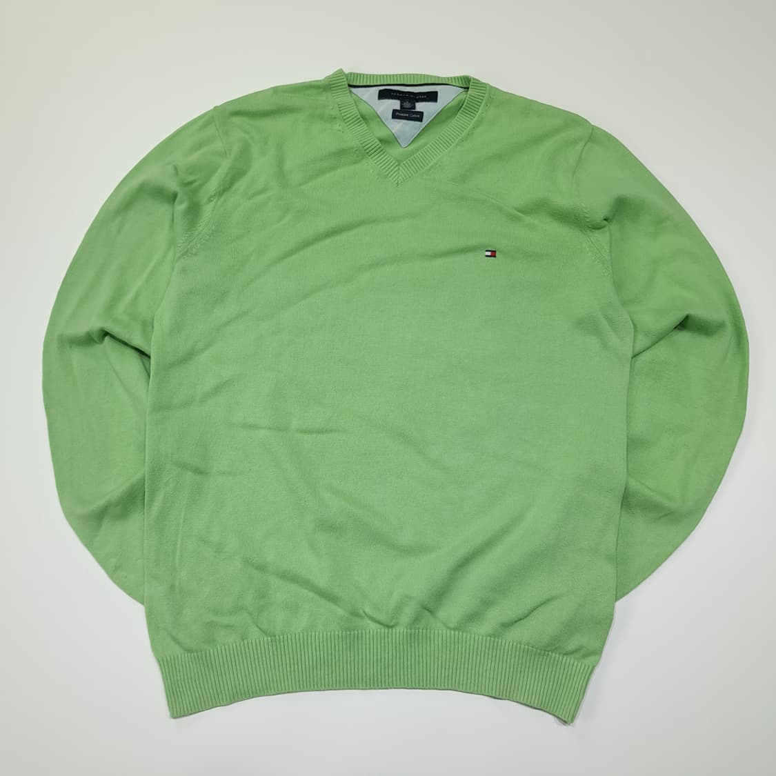 CL218 M 타미힐피거 프리미엄코튼 라임그린 브이넥 니트 스웨터 상품이미지1