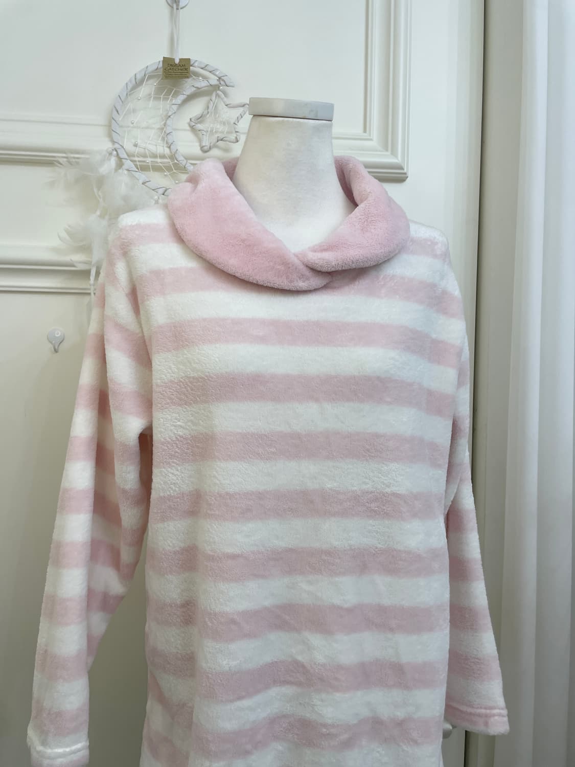 pink white stripe cute fur top(size-M) 상품이미지5