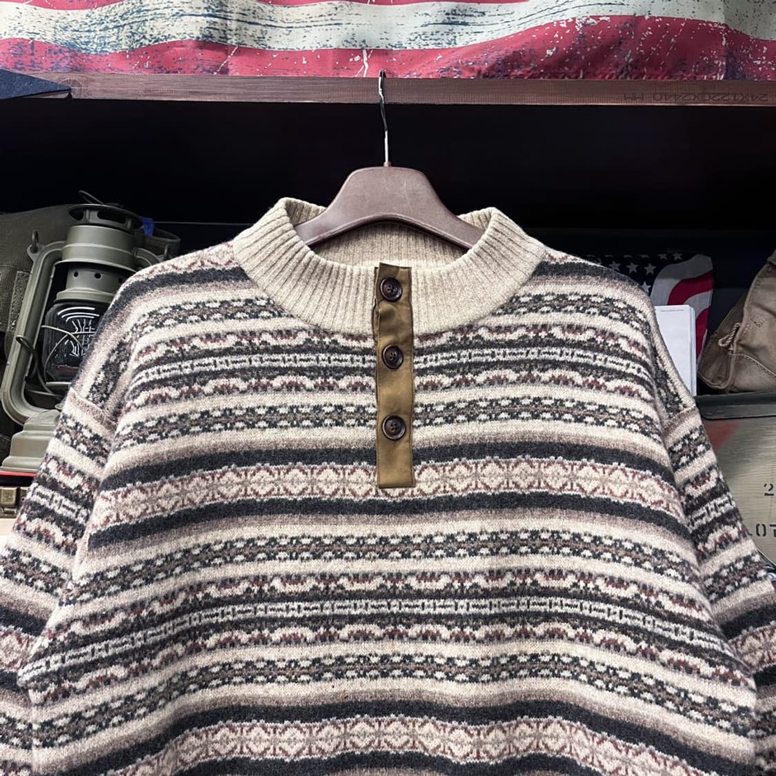 90s JPN 네이티브 패턴 버튼 풀오버 반집업 울 니트 아즈텍 N425 상품이미지3