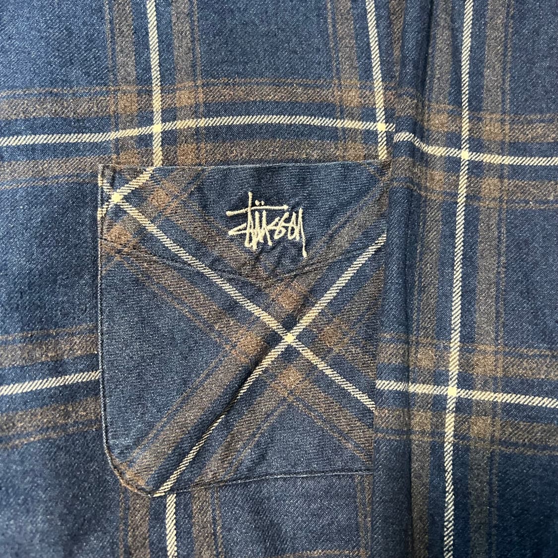 [M] 90s 스투시 자수로고 블루 플란넬 체크셔츠 상품이미지3