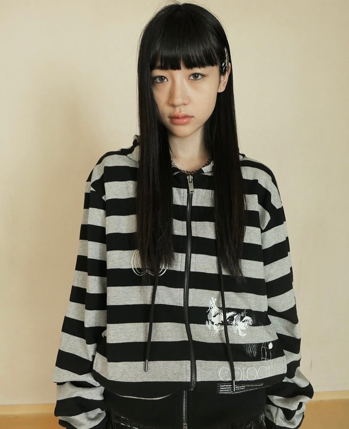 콜로신스 teddygirl hooded zip up 스트라이프 상품이미지1