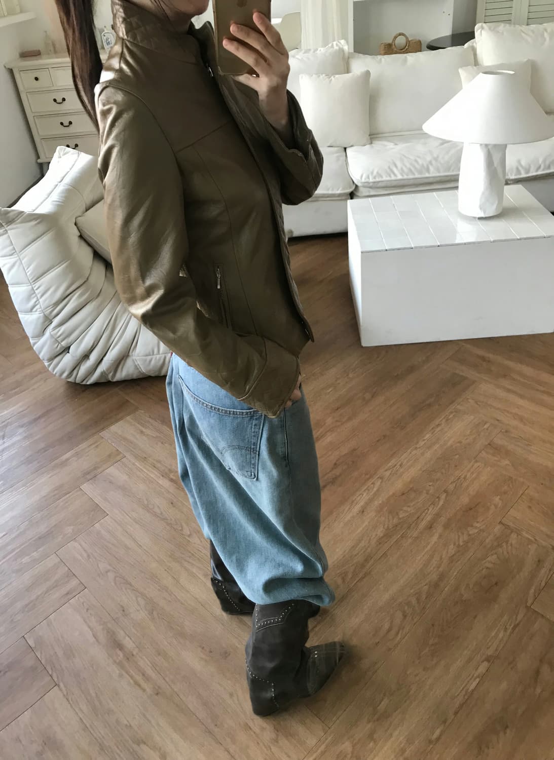 vintage zip-up leather jacket 상품이미지4