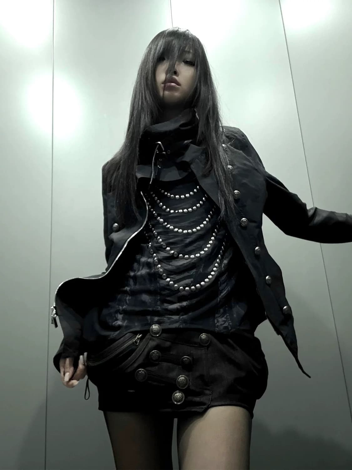 고딕 밀리터리 버튼 슬림 자켓 상품이미지3