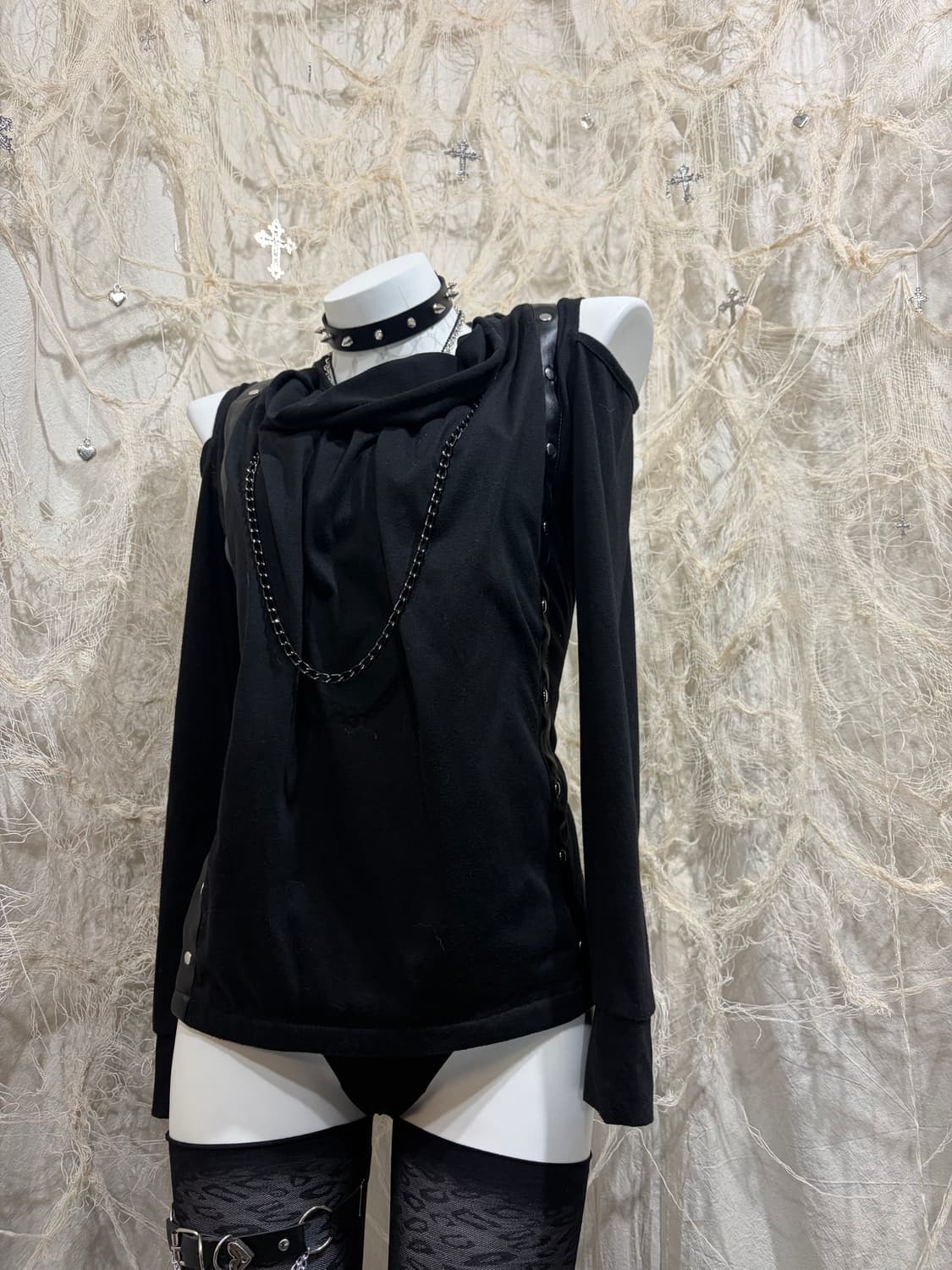 Rock chic off shoulder necklace long sle 상품이미지4