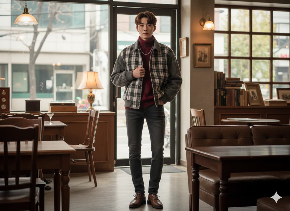 Gran Signore 일본빈티지 90's 체크 모직 블루종 자켓 M 상품이미지1