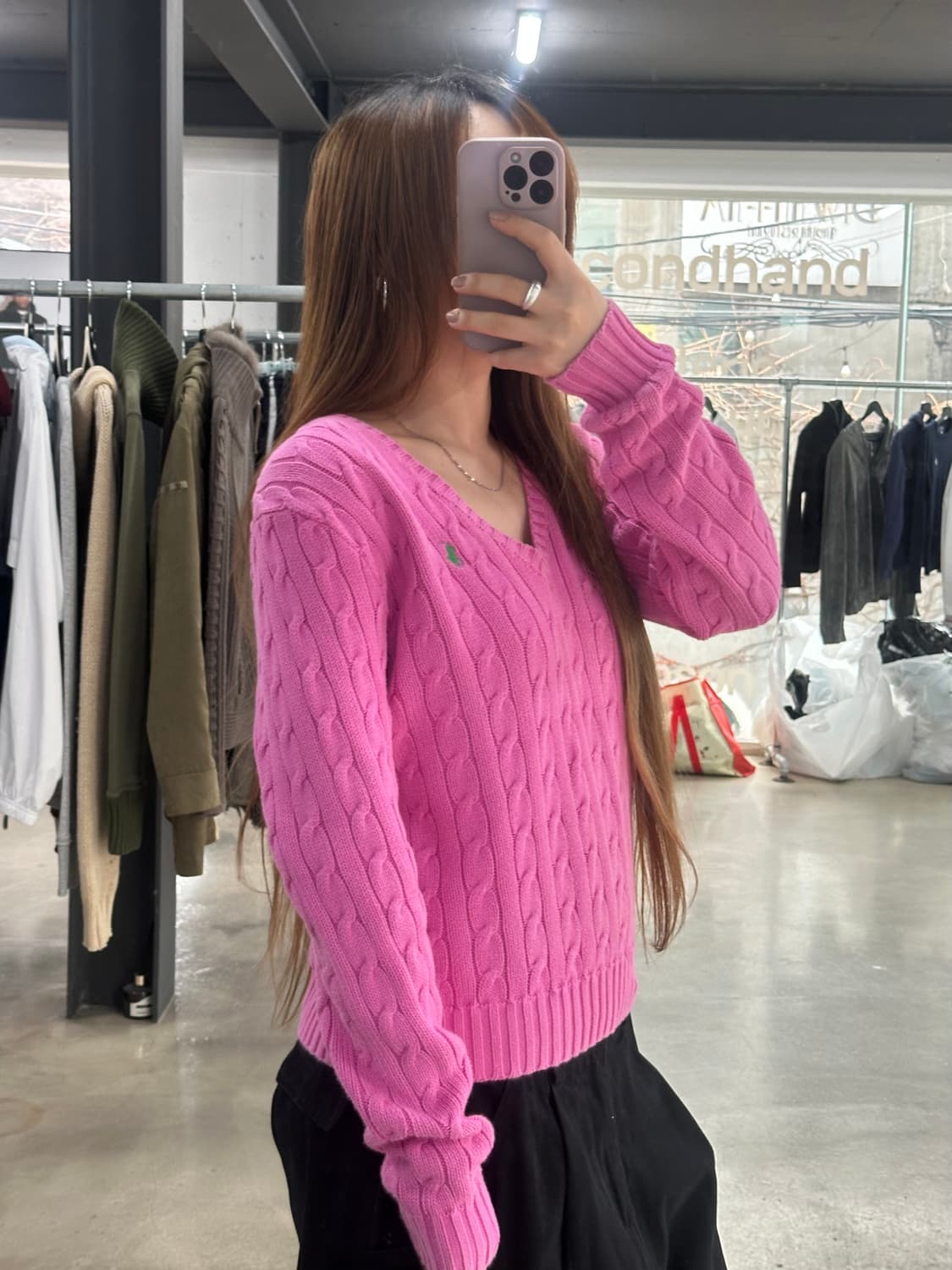 폴로랄프로렌 브이넥 케이블니트 핑크 상품이미지2