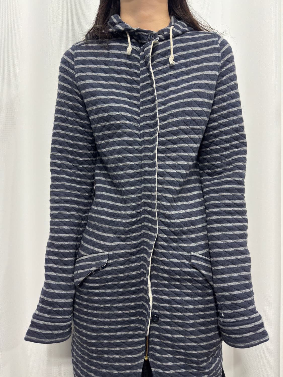 stripe hood long coat 상품이미지1