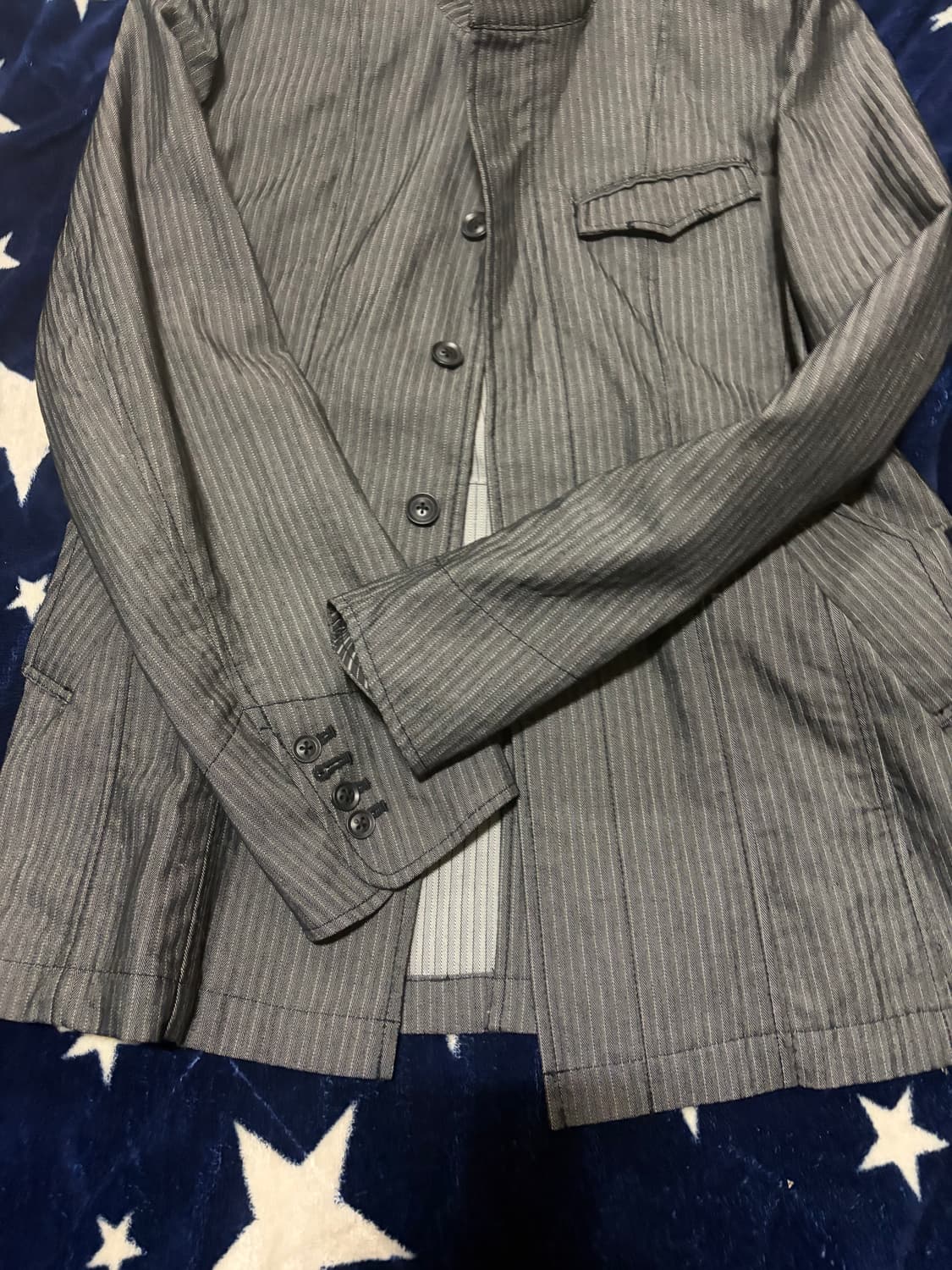 Ofuon 스탠드 카라 스트라이프 자켓 상품이미지3