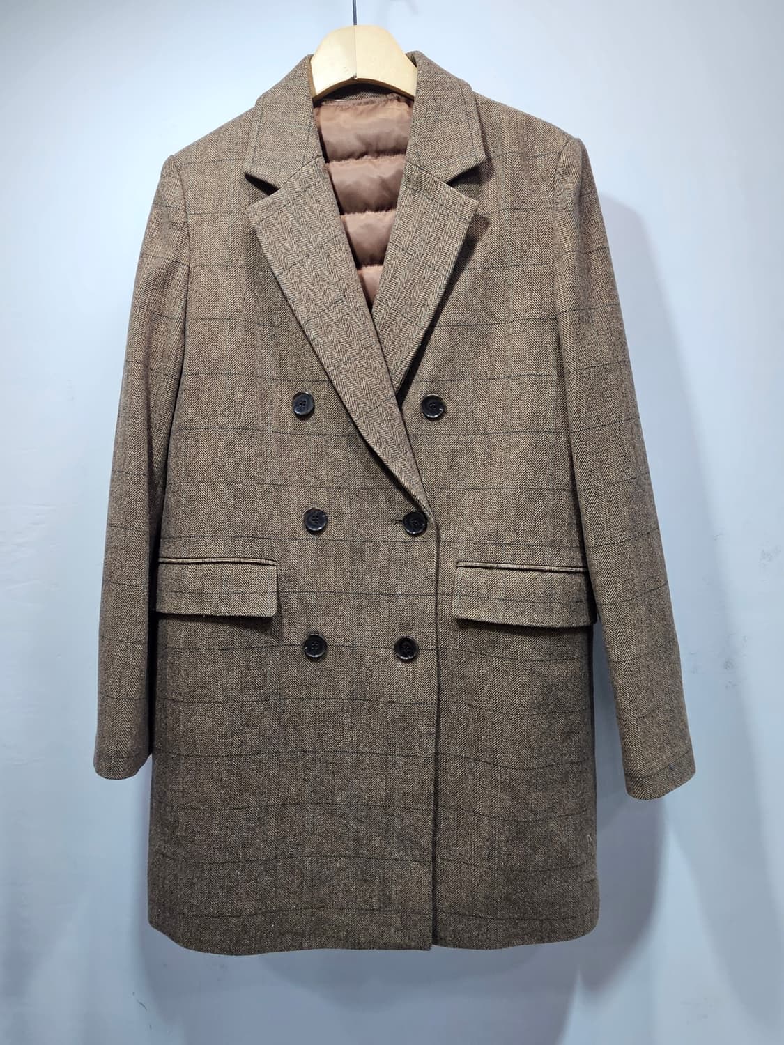 알토(alto) 베이지/브라운 체크 더블 울코트 90 상품이미지4