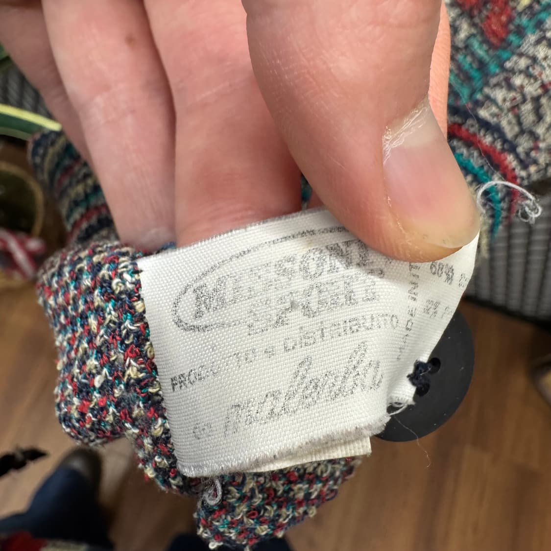 90s 미쏘니 스포츠 니트 가디건 멀티컬러 자가드 패턴 카키 상품이미지6