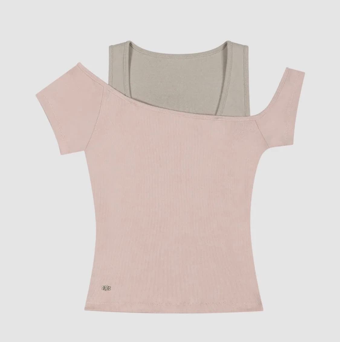 [새상품] 키시닝 오프숄더 레이어드 슬리브 탑 (핑크) (반팔 티셔츠) 상품이미지4