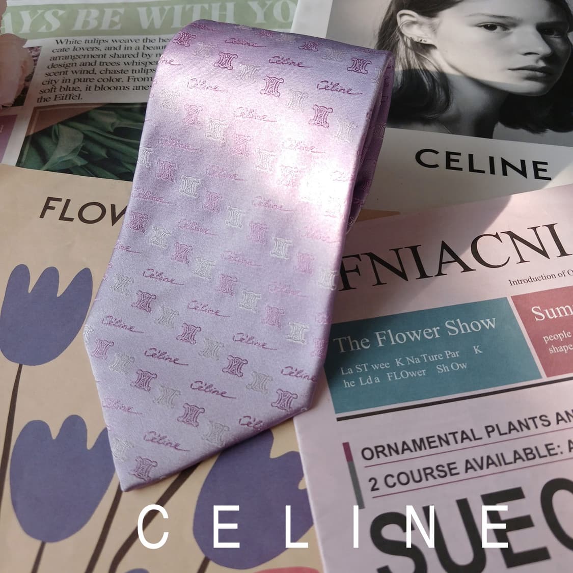 셀린느 실크 바이올렛 자카드 로고 넥타이 9cm A등급 A19524
 상품이미지1