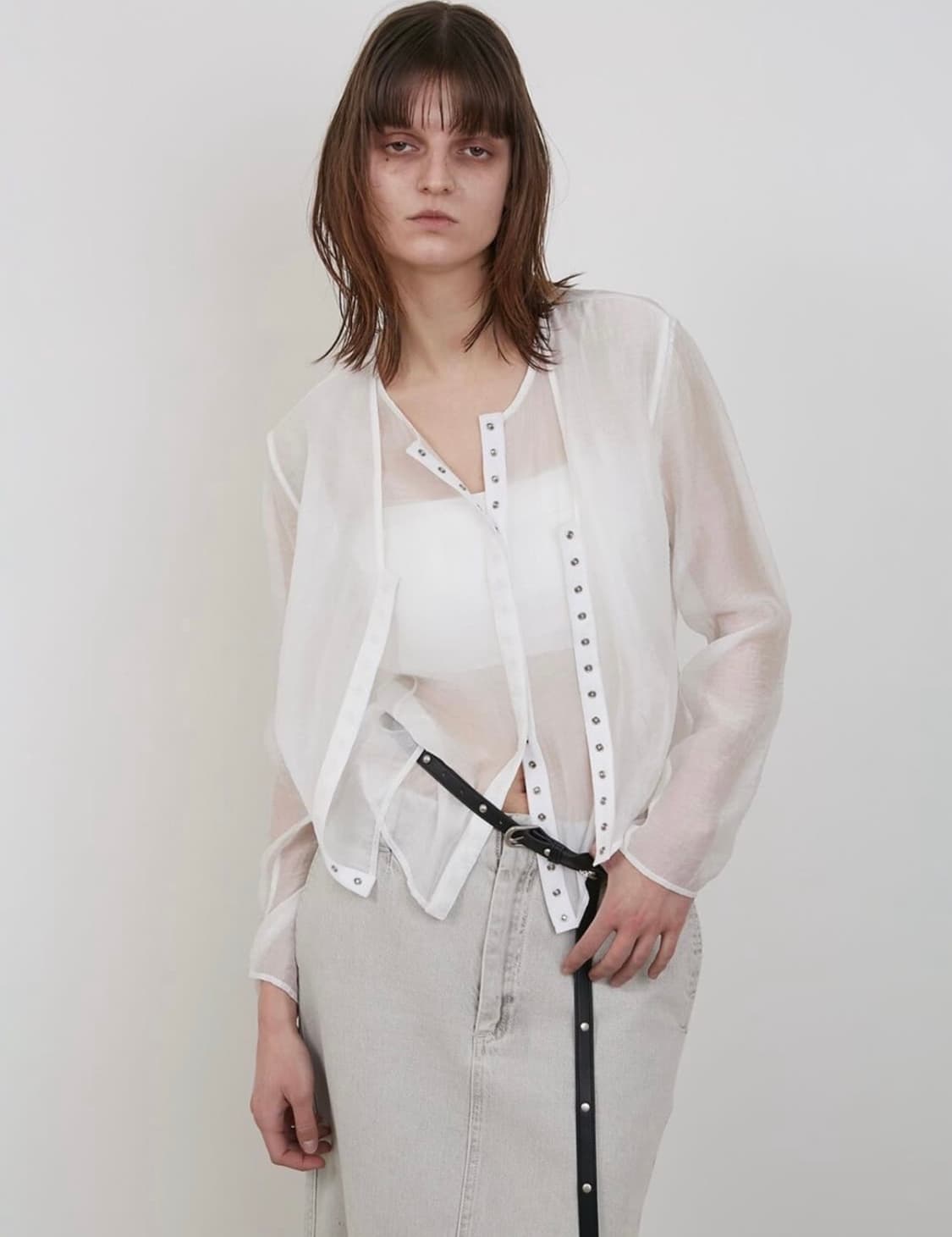 로우타이드 lowtide 쉬어 스냅 블라우스 화이트 상품이미지1