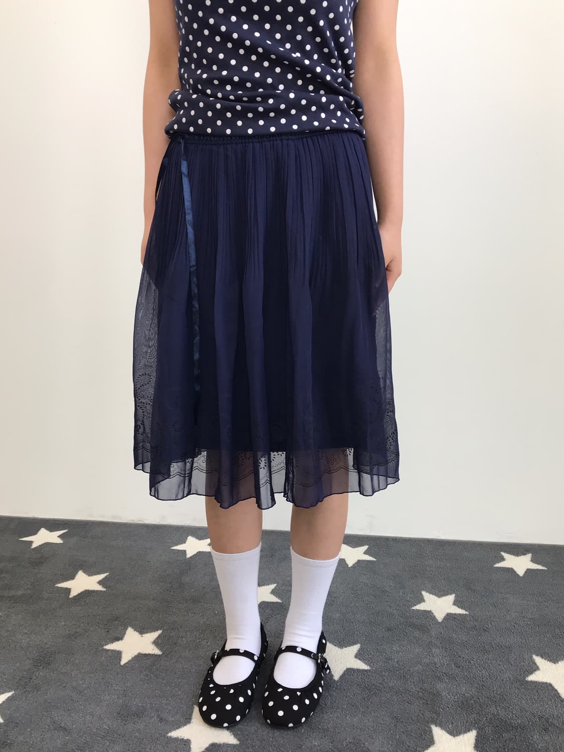 Jpn Navy Poly Midi Skirts 상품이미지1