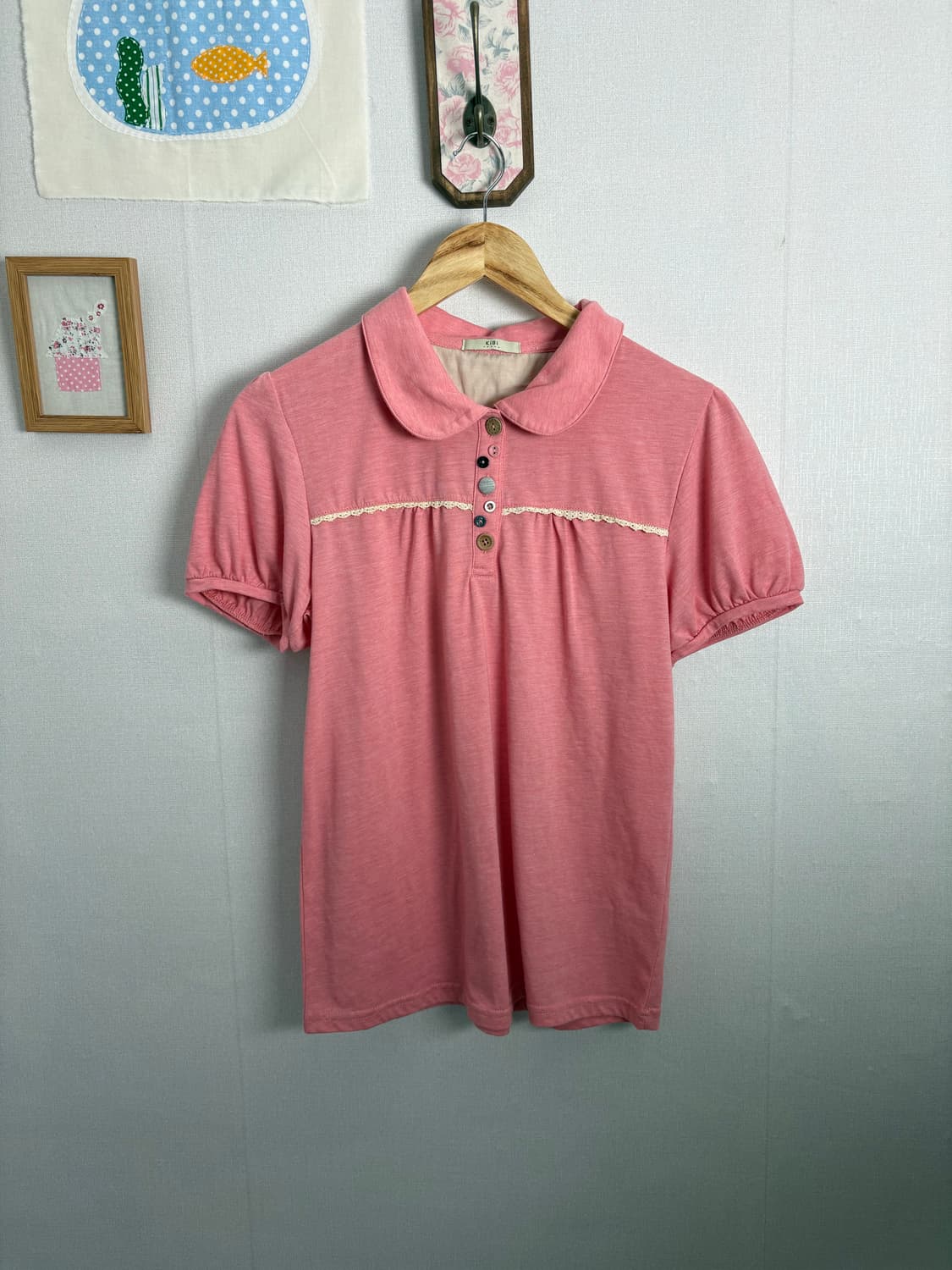 핑크 둥근카라 단추 티셔츠 상품이미지5